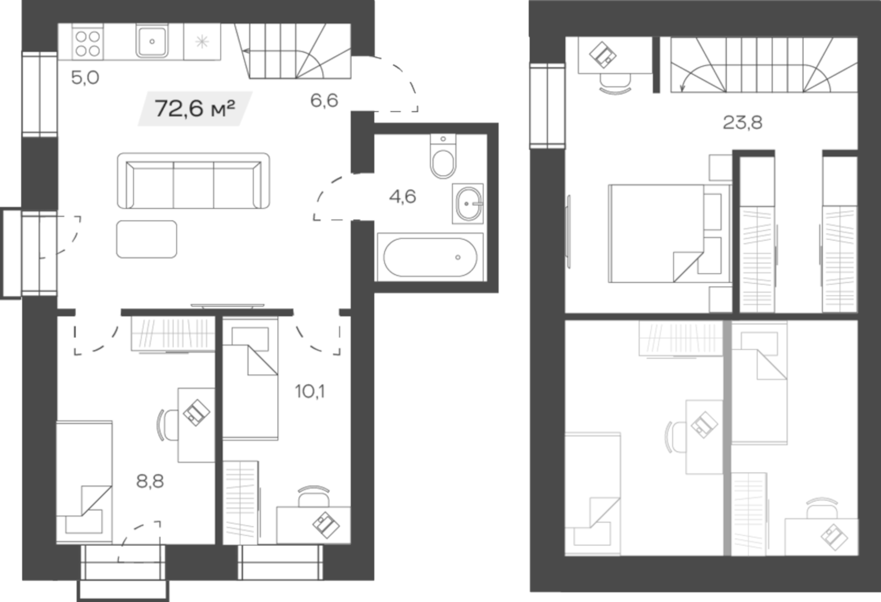 Планировка — Freedom Village, 3-комн., 73 м²