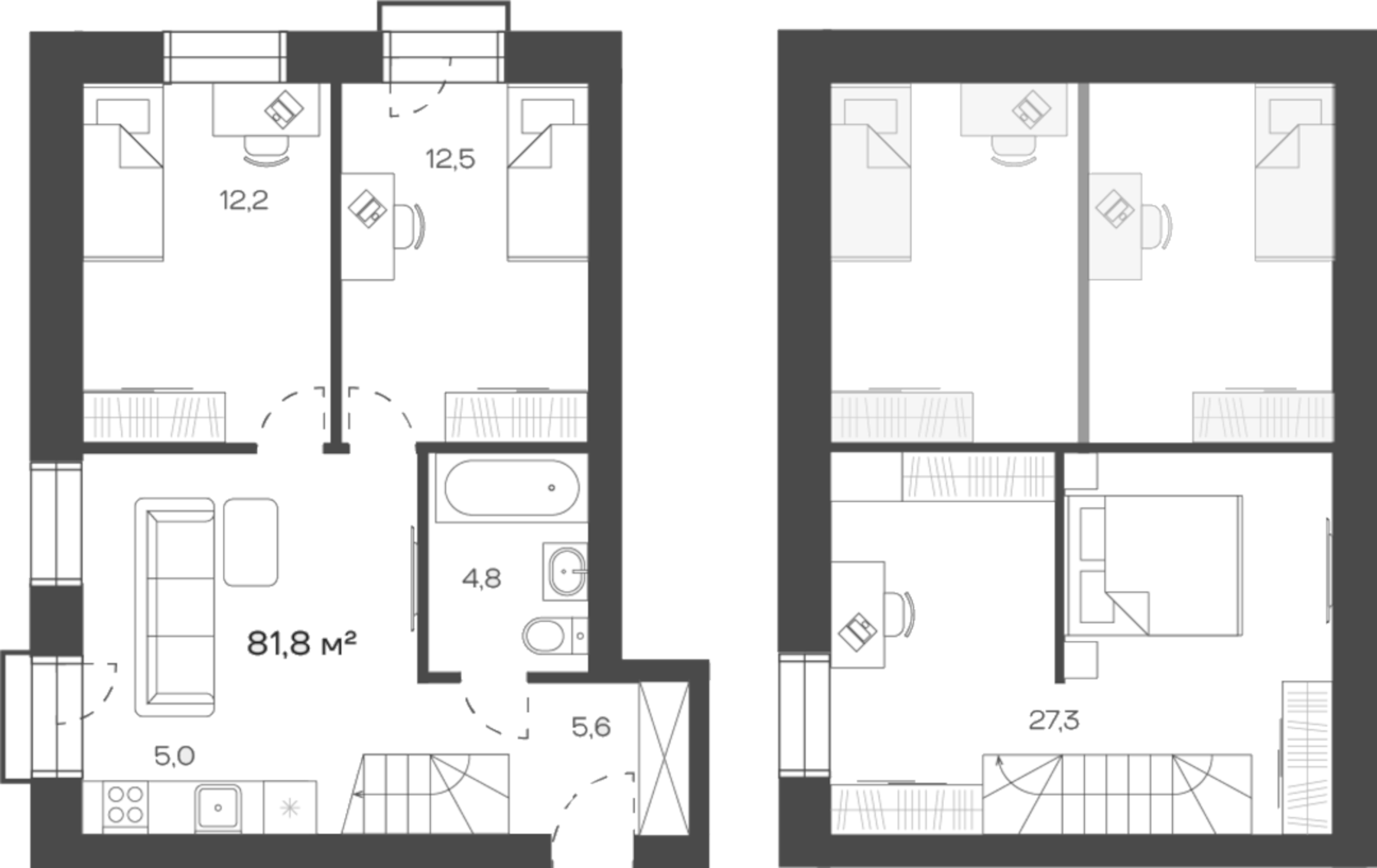 Планировка — Freedom Village, 3-комн., 82 м²