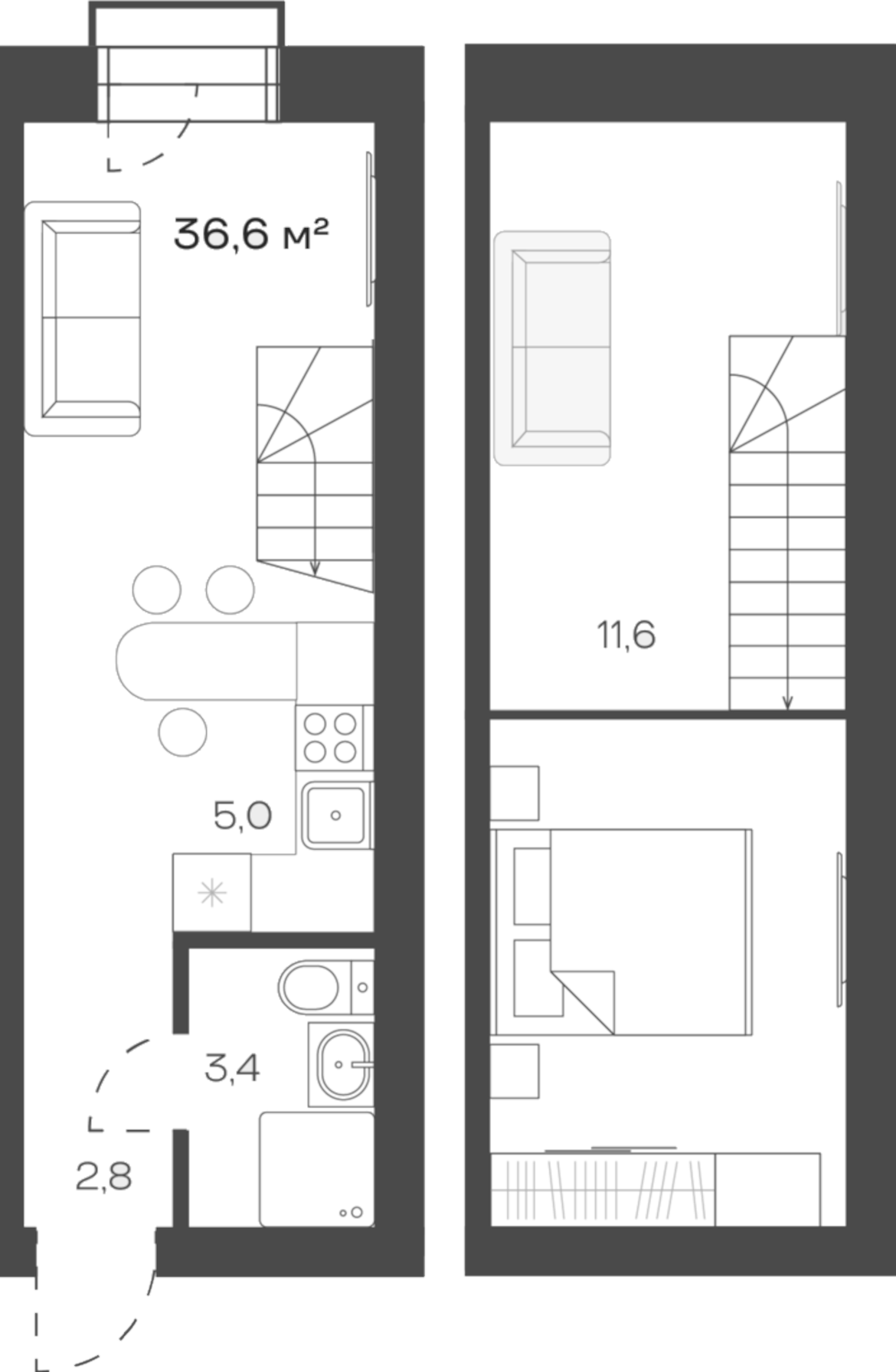Планировка — Freedom Village, 1-комн., 37 м²