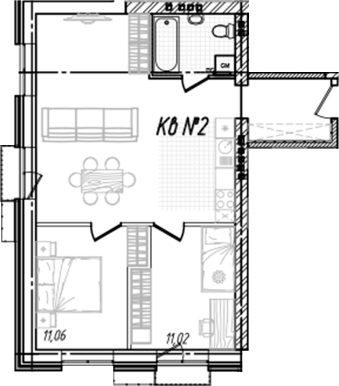 Планировка — Freedom Village, 1-комн., 66 м²