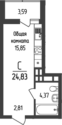 Планировка — Кумир, Студия, 23 м²