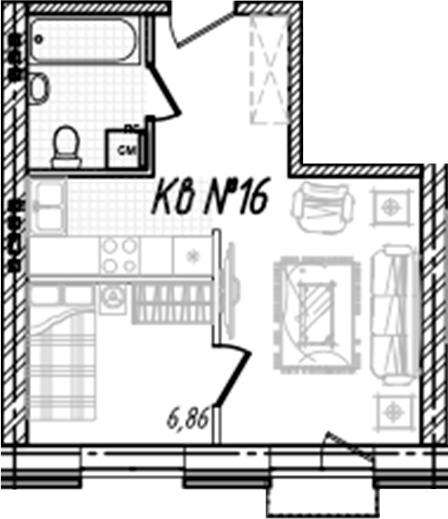 Планировка — Freedom Village, 1-комн., 34 м²