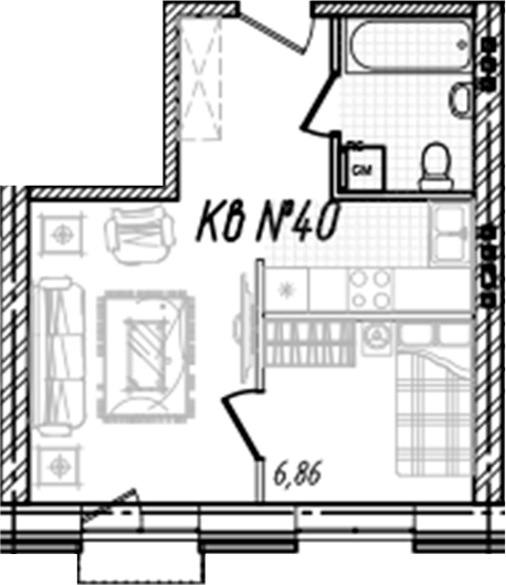 Планировка — Freedom Village, 1-комн., 34 м²
