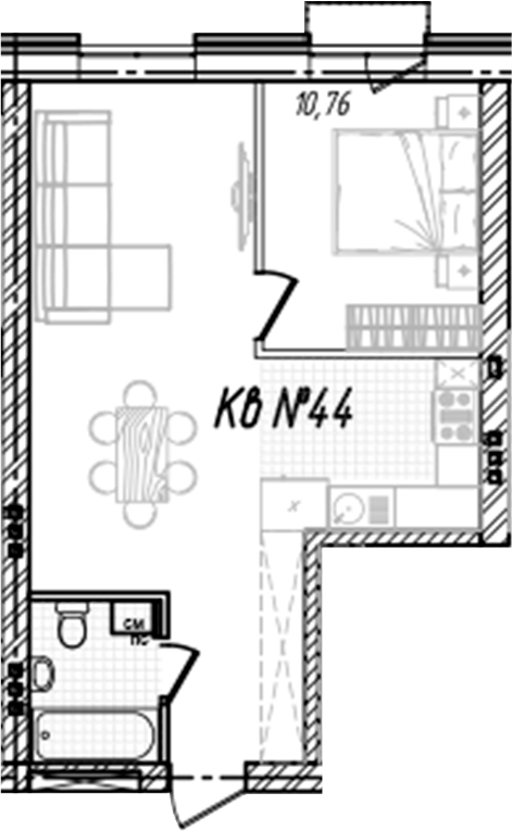 Планировка — Freedom Village, 1-комн., 49 м²