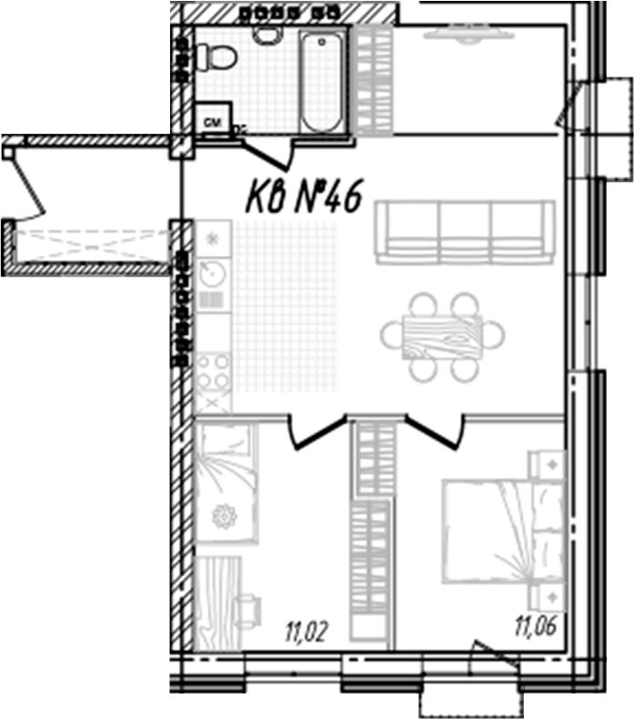 Планировка — Freedom Village, 1-комн., 66 м²