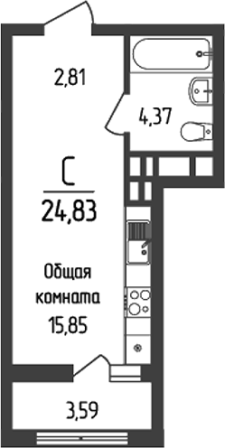 Планировка — Кумир, Студия, 23 м²