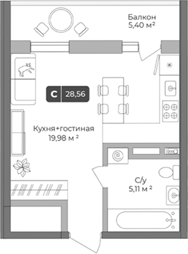 Планировка — Цитрус, Студия, 27 м²