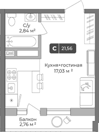 Планировка — Цитрус, Студия, 21 м²
