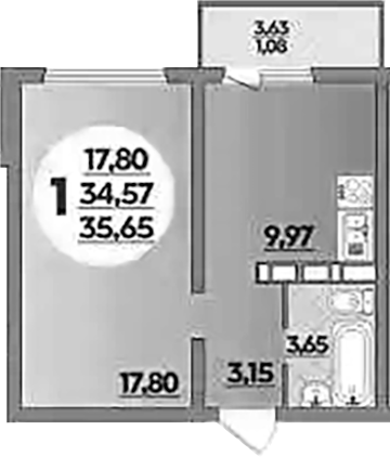 Планировка — Платовский, 1-комн., 35 м²