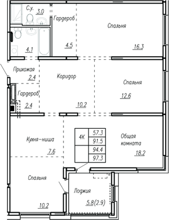 Планировка — Дом культуры. Барнаул, 4-комн., 92 м²