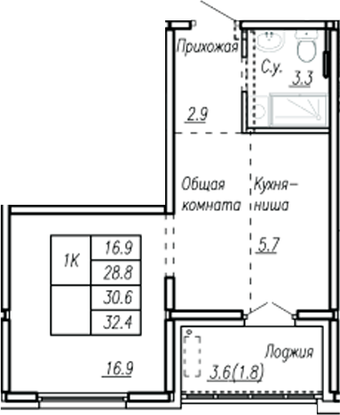 Планировка — Дом культуры. Барнаул, 1-комн., 29 м²