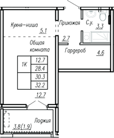 Планировка — Дом культуры. Барнаул, Студия, 28 м²