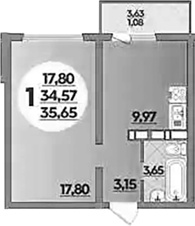 Планировка — Платовский, 1-комн., 35 м²