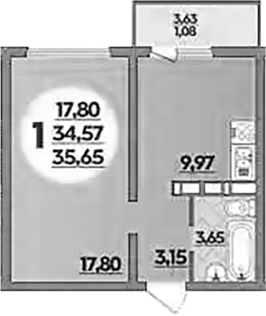 Планировка — Платовский, 1-комн., 35 м²