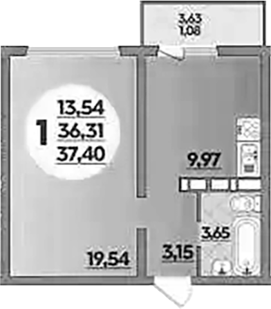 Планировка — Платовский, 1-комн., 36 м²
