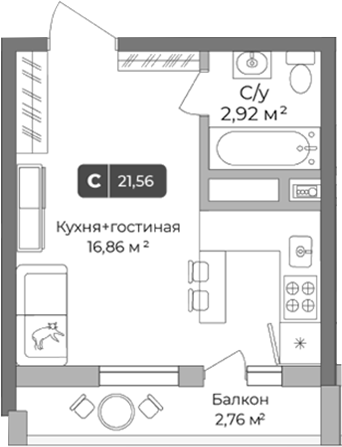 Планировка — Цитрус, Студия, 21 м²