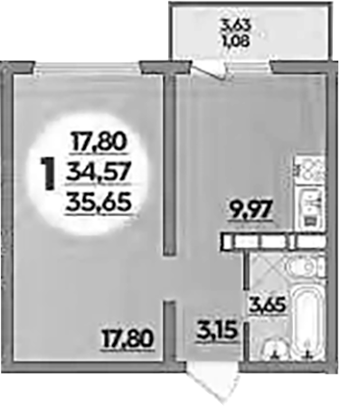 Планировка — Платовский, 1-комн., 35 м²