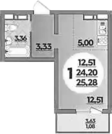Планировка — Платовский, Студия, 24 м²