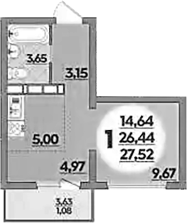 Планировка — Платовский, Студия, 26 м²