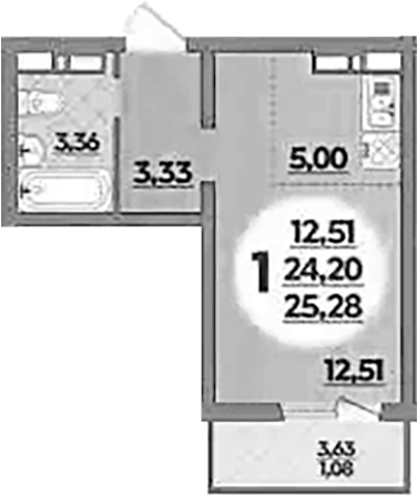 Планировка — Платовский, Студия, 24 м²