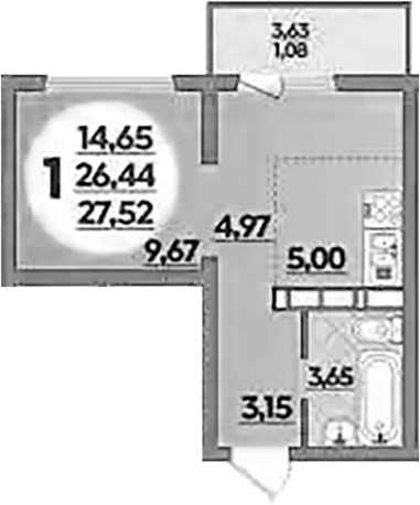 Планировка — Платовский, Студия, 26 м²