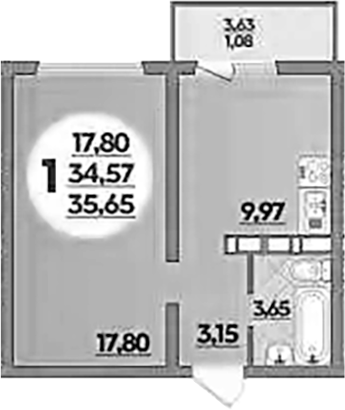 Планировка — Платовский, 1-комн., 35 м²