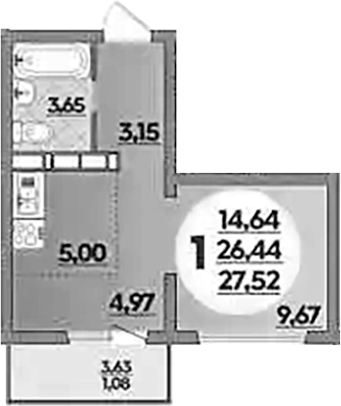 Планировка — Платовский, Студия, 26 м²
