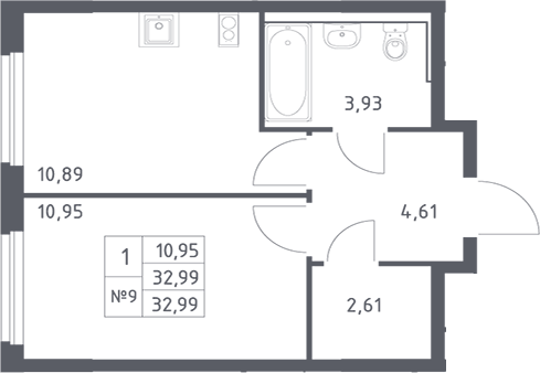 Планировка — Донские Легенды, 1-комн., 33 м²