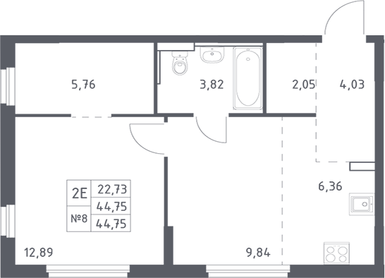 Планировка — Донские Легенды, 2-комн., 45 м²