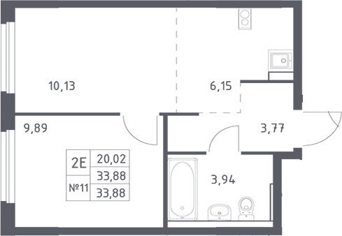 Планировка — Донские Легенды, 2-комн., 34 м²
