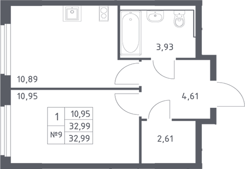 Планировка — Донские Легенды, 1-комн., 33 м²