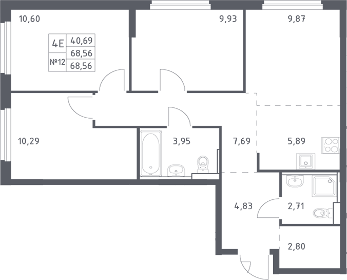 Планировка — Донские Легенды, 4-комн., 69 м²