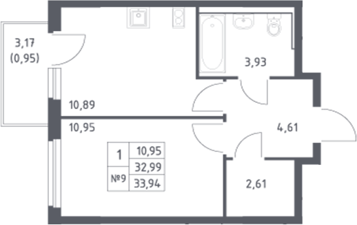 Планировка — Донские Легенды, 1-комн., 33 м²