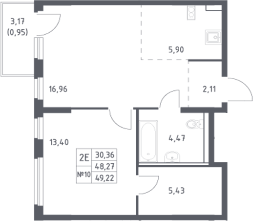 Планировка — Донские Легенды, 2-комн., 48 м²