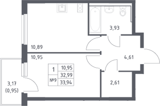 Планировка — Донские Легенды, 1-комн., 33 м²