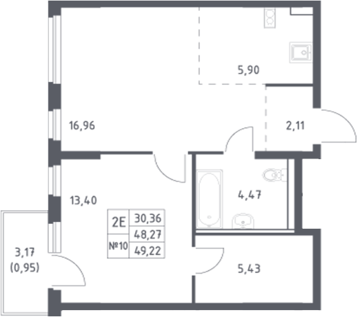 Планировка — Донские Легенды, 2-комн., 48 м²