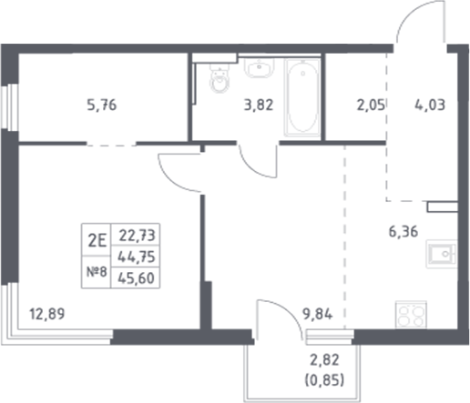 Планировка — Донские Легенды, 2-комн., 45 м²