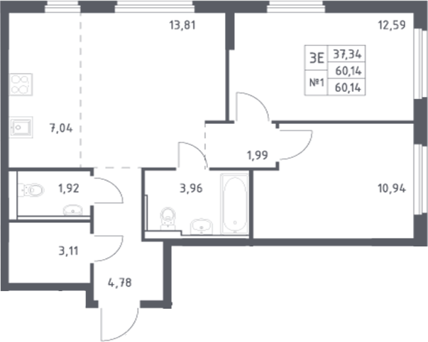 Планировка — Донские Легенды, 3-комн., 60 м²