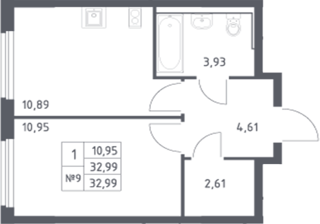 Планировка — Донские Легенды, 1-комн., 33 м²