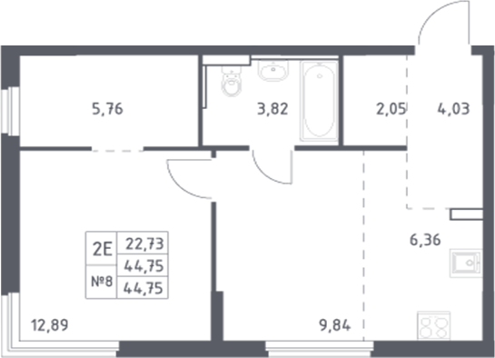 Планировка — Донские Легенды, 2-комн., 45 м²