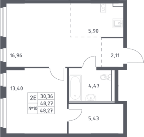 Планировка — Донские Легенды, 2-комн., 48 м²