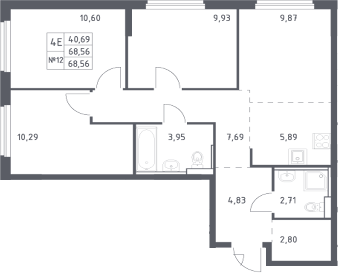 Планировка — Донские Легенды, 4-комн., 69 м²