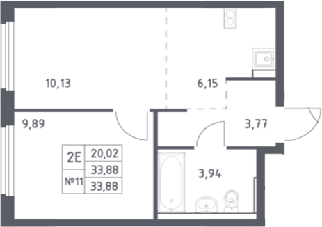 Планировка — Донские Легенды, 2-комн., 34 м²