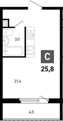 Планировка — Левенцовка парк, Студия, 24 м²