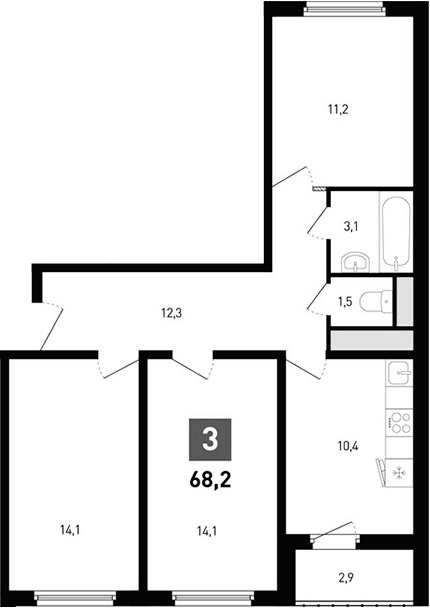 Планировка — Левенцовка парк, 3-комн., 67 м²