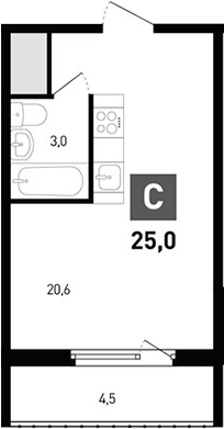 Планировка — Левенцовка парк, Студия, 24 м²