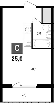 Планировка — Левенцовка парк, Студия, 24 м²