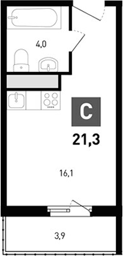 Планировка — Левенцовка парк, Студия, 20 м²