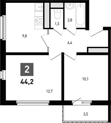 Планировка — Левенцовка парк, 2-комн., 43 м²