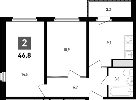 Планировка — Левенцовка парк, 2-комн., 45 м²